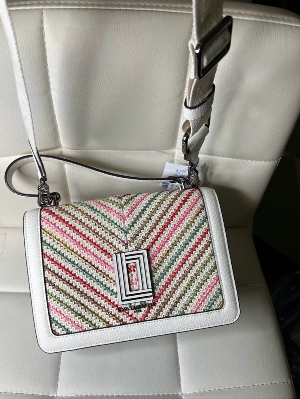 White Multicolor Woven Crossbody Bag
